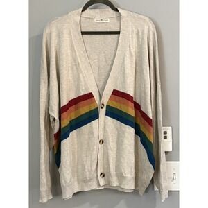NATURAL LIFE Beige Cardigan with Rainbow Stripes